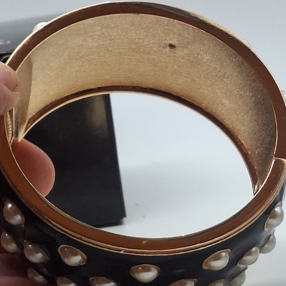 Avon mark. Black and Goldtone Faux Pearl-Embellished Clamper Bracelet - Picture 5 of 7